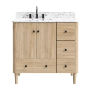Leyah 37 in. Oak Finish Vanity with Engineered Stone Top