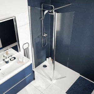 Paroi de douche à l'italienne fixe avec volet l.80+45 x H.195 cm, verre transparent, profilés alu chrome, GoodHome Ledava